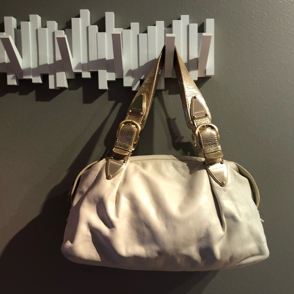 Special Edition MICHAEL by Michael Kors satchel - white w/ gold metallic straps
